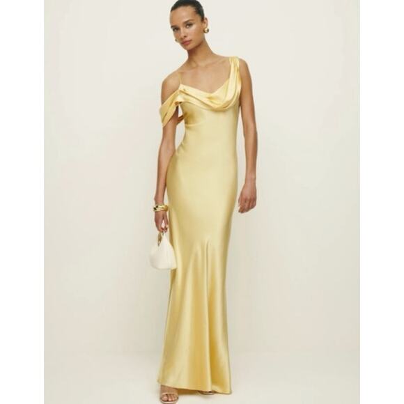 NWD Reformation Ronda Silk Wedding Gown Maxi Dress Size 14 Sunshine #4A458 - Picture 1 of 16